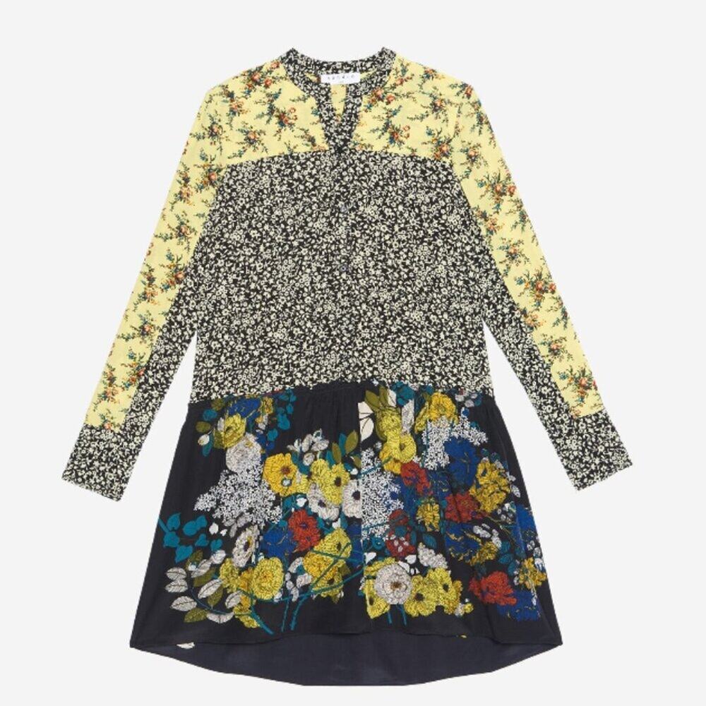 Sandro Paris Patchwork Silk Floral Mini Dress Size 1 S - Boho French Girl - Picture 3 of 14